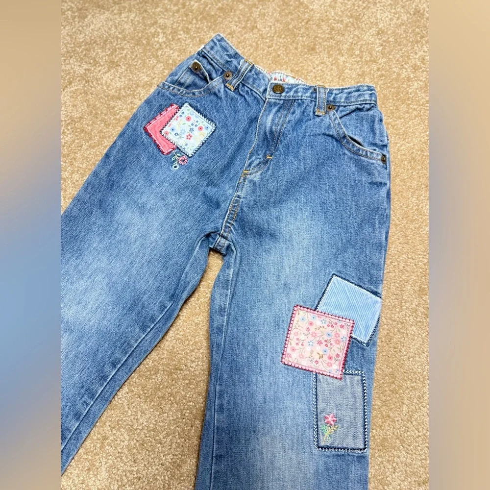 Vintage 2000’s OshKosh B'gosh Girls SZ 5 Denim Jeans – Floral Patch, Embroidered
